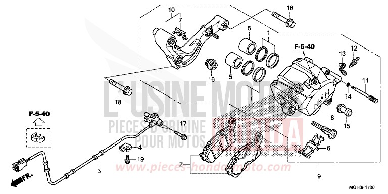REAR BRAKE CALIPER for VFR1200X Dual Clutch CANDY PROMINENCE RED (R342) from 2012